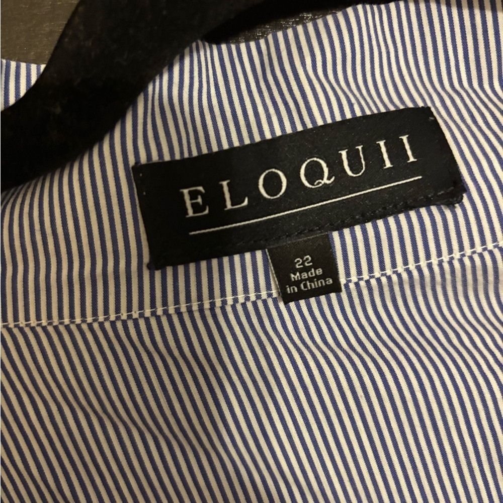 Elouqii Pin Striped Long Sleeve Blouse with Tie Neck - Picture 2 of 2